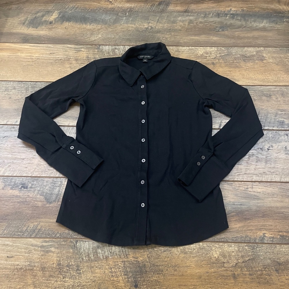 Banana Republic Womens XS Black Long Sleeve Button Down Shirt Cotton Stretch